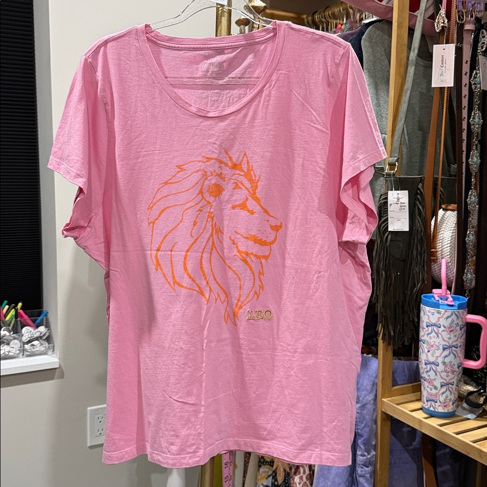 J Crew Factory Leo Zodiac Graphic Tee Pink Orange Gold Embroidery 3X - Picture 2 of 2
